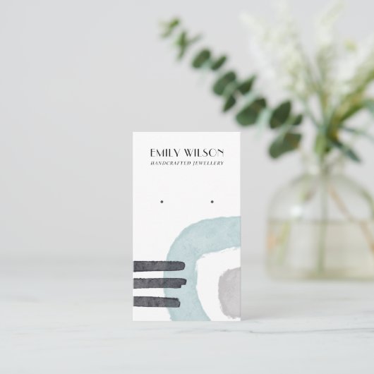 抽象芸術アクアブルーラインスタッドイヤリングディスプレイカード 名刺 (スタンド正面)