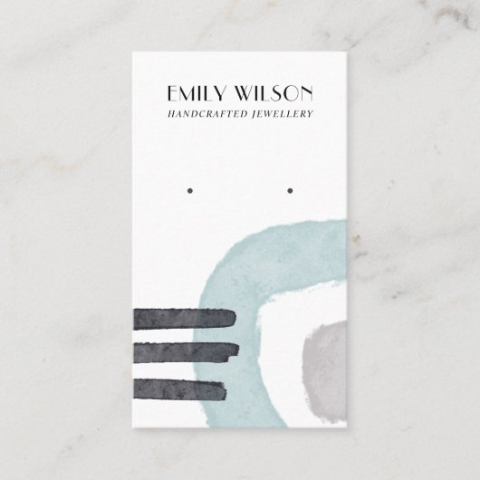 抽象芸術アクアブルーラインスタッドイヤリングディスプレイカード 名刺 (正面)