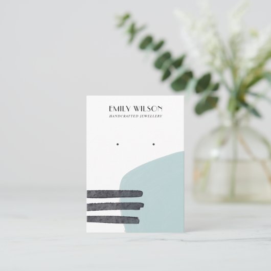 抽象芸術アクアブルー形スタッドイヤリング表示カード 名刺 (スタンド正面)