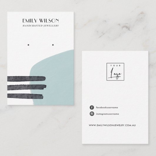 抽象芸術アクアブルー形スタッドイヤリング表示カード 名刺 (正面/裏面)