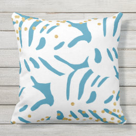 抽象芸術アクアブルー離れと白金ゴールドフェイク付き アウトドアクッション