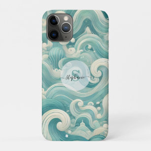 抽象芸術アクアブルー&ホワイトウェーブモダン- Fluid Art iPhone 11 Proケース