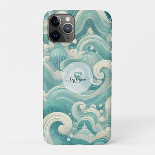 抽象芸術アクアブルー&ホワイトウェーブモダン- Fluid Art Case-Mate iPhoneケース (裏)