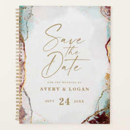 抽象芸術アクアレッド&金ゴールドウィンターウェディングプラン プランナー手帳