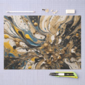 抽象芸術アクリルのスプラッシュ（青、黄、黒） 薄葉紙 (クラフト)