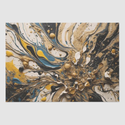 抽象芸術アクリルのスプラッシュ（青、黄、黒） 薄葉紙 (正面)