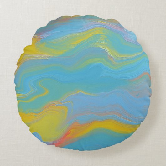 抽象芸術アクリルフロー – 夏の風 ラウンドクッション (正面)