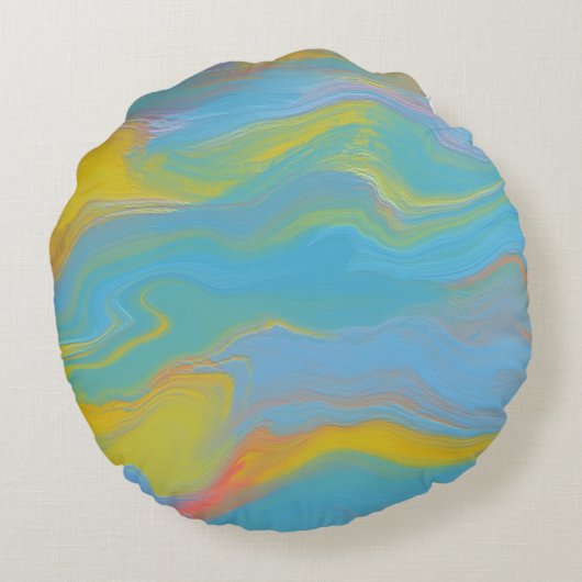 抽象芸術アクリルフロー – 夏の風 ラウンドクッション (裏面)