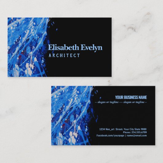 抽象芸術アクリルブルーの濃絵を描背景 名刺 (正面/裏面)