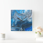 抽象芸術アクリルブルー、ホワイト、ネイビー スクエア壁時計 (ホーム)