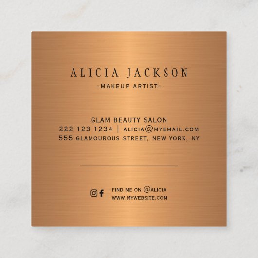 抽象芸術アクリル絵を描銅金ゴールドグラムモノグラム スクエア名刺 (裏面)