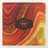 抽象芸術アゲートモノグラムホットオレンジID827 ガラスコースター (正面)