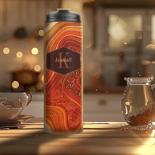 抽象芸術アゲートモノグラムホットオレンジID827 タンブラー