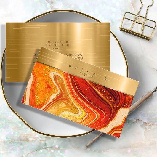 抽象芸術アゲートモノグラムホットオレンジID827 名刺