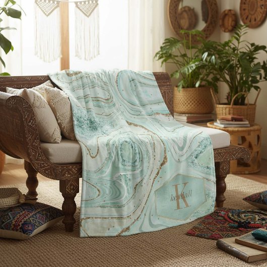 抽象芸術アゲートモノグラムミントID827 フリースブランケット