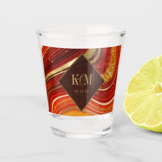 抽象芸術アゲ結婚ートのホットオレンジID827ショットガラス ショットグラス (正面)