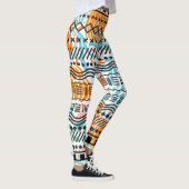 抽象芸術アステカフローラコーラルミントブラックパターン レギンス (右)