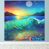 抽象芸術アズールシースケープ キャンバスプリント (インサイチュ (ウッドフロア))