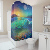 抽象芸術アズールシースケープ シャワーカーテン (インサイチュ)