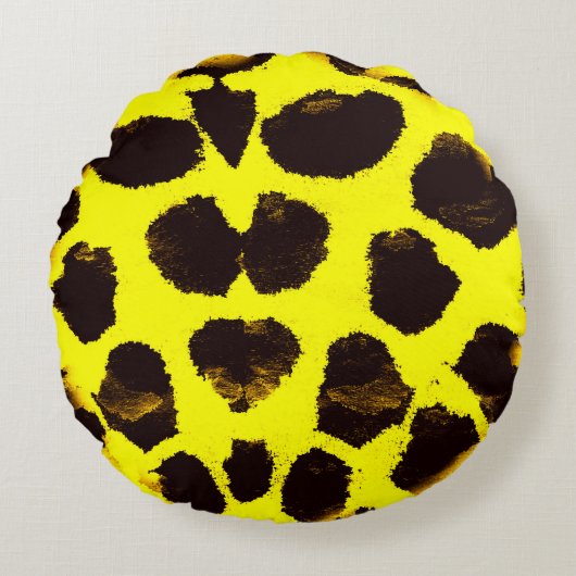 抽象芸術アニマルプリントレオパード水彩 ラウンドクッション (正面)