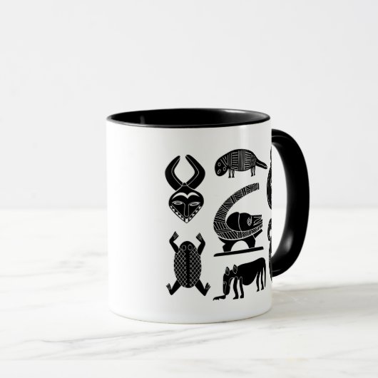 抽象芸術アフリカの部族の仮面及び動物 マグカップ (正面右)