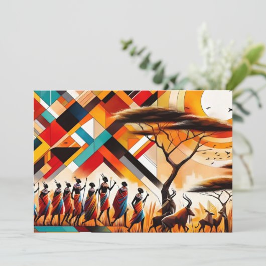 抽象芸術アフリカアートマサイジオメトリック 招待状 (スタンド正面)