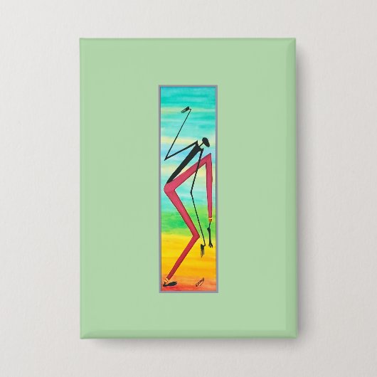 抽象芸術アフリカアート、水彩トリッキーなダンサー 缶バッジ (正面)