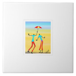 抽象芸術アフリカアート、熱帯の夏の夕日 タイル