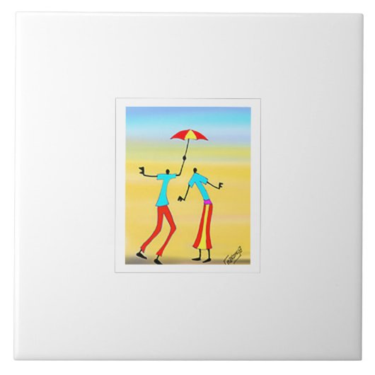 抽象芸術アフリカアート、熱帯の夏の夕日 タイル (正面)