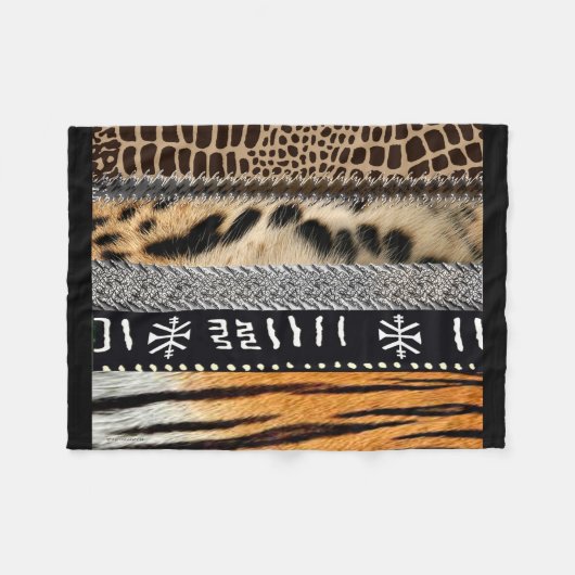 抽象芸術アフリカ部族デザイン2 フリースブランケット (正面(横))