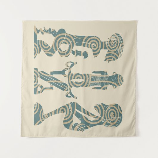 抽象芸術アフリカ部族ポートレート タペストリー (正面(横))