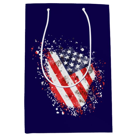 抽象芸術アメリカンフラッグアートプリント ミディアムペーパーバッグ (正面)