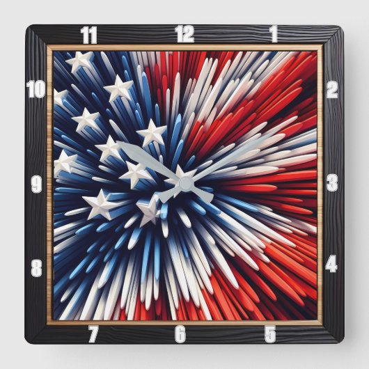 抽象芸術アメリカ国旗のデザイン スクエア壁時計 (正面)