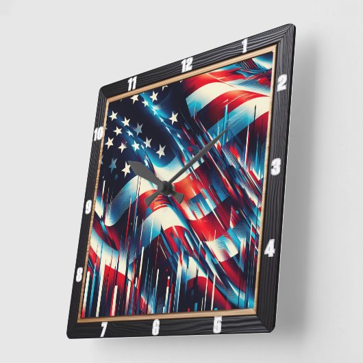 抽象芸術アメリカ国旗の愛国心 スクエア壁時計 (傾斜)