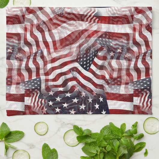 抽象芸術アメリカ赤白青国旗のモチーフ キッチンタオル (折り畳み)