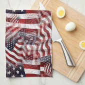 抽象芸術アメリカ赤白青国旗のモチーフ キッチンタオル (四つ折り)