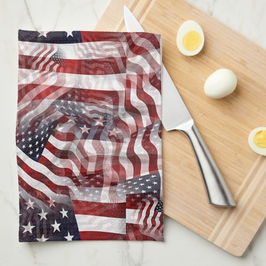 抽象芸術アメリカ赤白青国旗のモチーフ キッチンタオル (四つ折り)