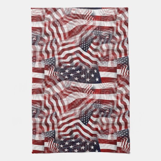 抽象芸術アメリカ赤白青国旗のモチーフ キッチンタオル (縦)