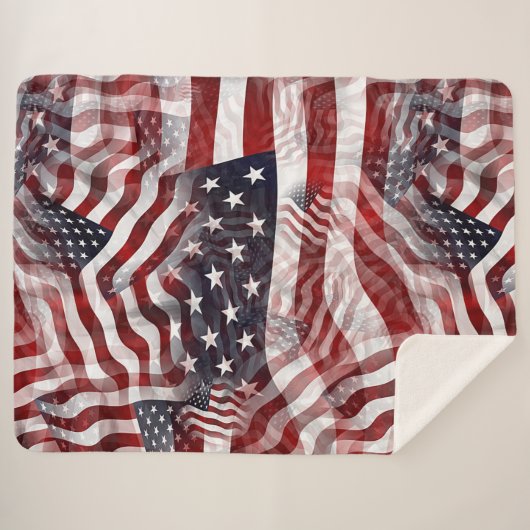 抽象芸術アメリカ赤白青国旗のモチーフ シェルパブランケット (正面(横))