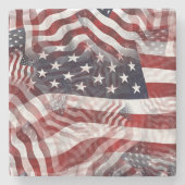 抽象芸術アメリカ赤白青国旗のモチーフ ストーンコースター (正面)