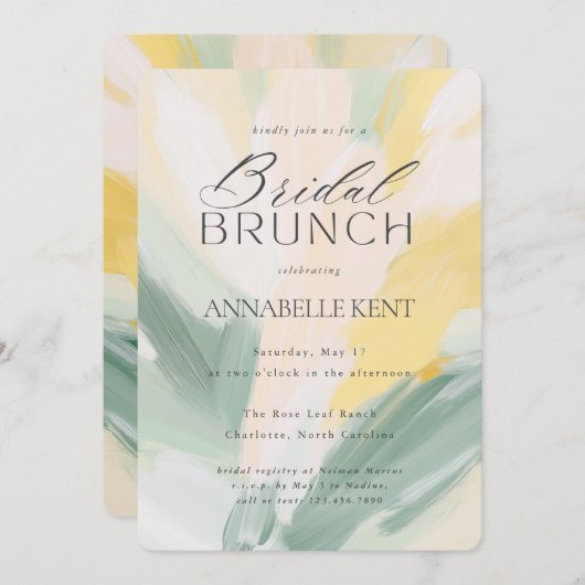 抽象芸術アモダンート絵を描のブライダル結婚ブランチ 招待状 (正面/裏面)
