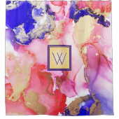 抽象芸術アルコールアートパープル金ゴールドモノグラム シャワーカーテン (正面)