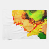 抽象芸術アルコールインクイエローグリーン キッチンタオル (横)