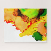 抽象芸術アルコールインクイエローグリーン ジグソーパズル (横)