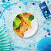 抽象芸術アルコールインクイエローグリーン ペーパープレート (パーティー)