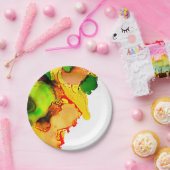 抽象芸術アルコールインクイエローグリーン ペーパープレート (パーティー)