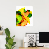 抽象芸術アルコールインクイエローグリーン ポスター (ホームオフィス)