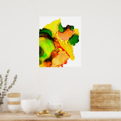 抽象芸術アルコールインクイエローグリーン ポスター (キッチン)