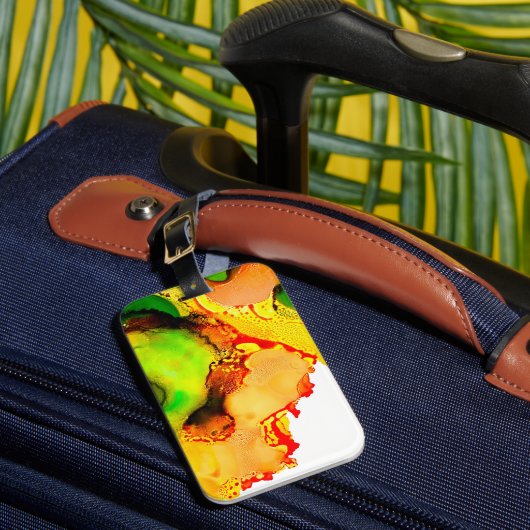 抽象芸術アルコールインクイエローグリーン ラゲッジタグ (正面インサイチュ1)