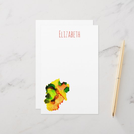 抽象芸術アルコールインクイエローグリーン 便箋 (正面/裏面インサイチュ)